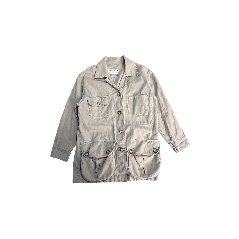 Eddie Bauer Jacket Womens Petite Small Beige Canvas Utility Safari Pockets